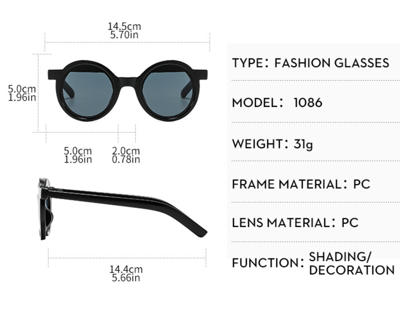 No.023: Elegant Round Frame Sunglasses