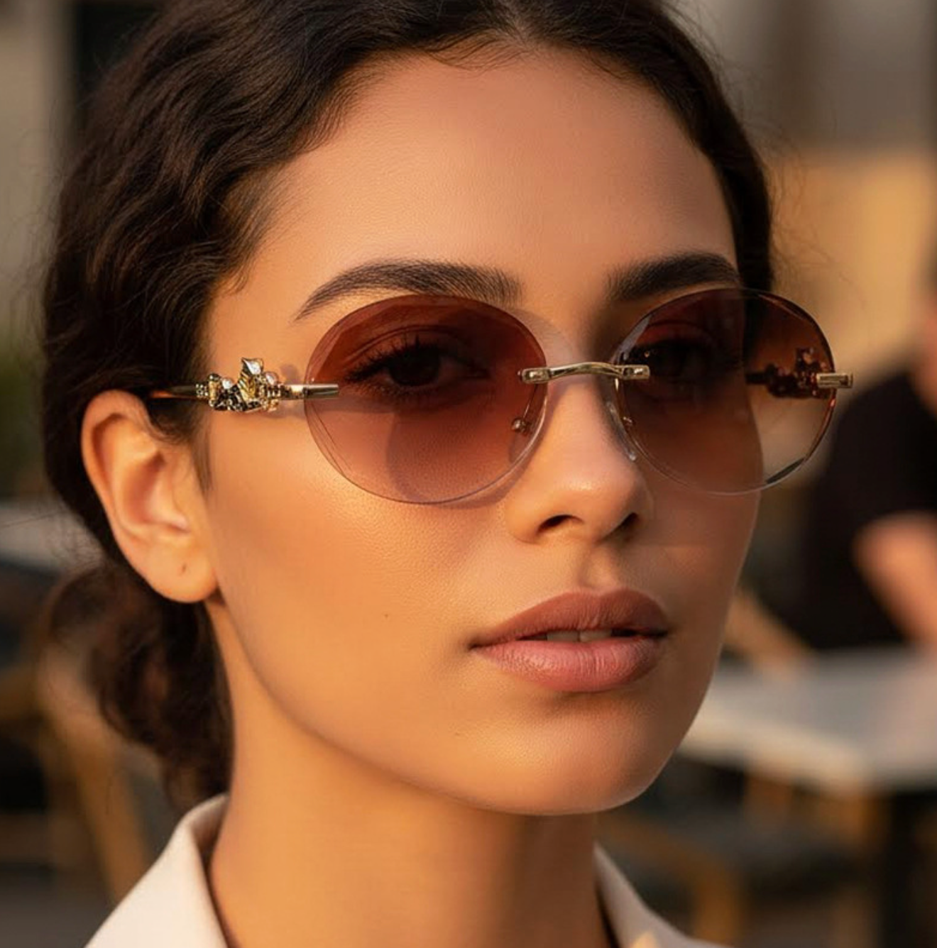 No.021: Rimless Oval Cut-Edge Clean and Modern Sunglasses