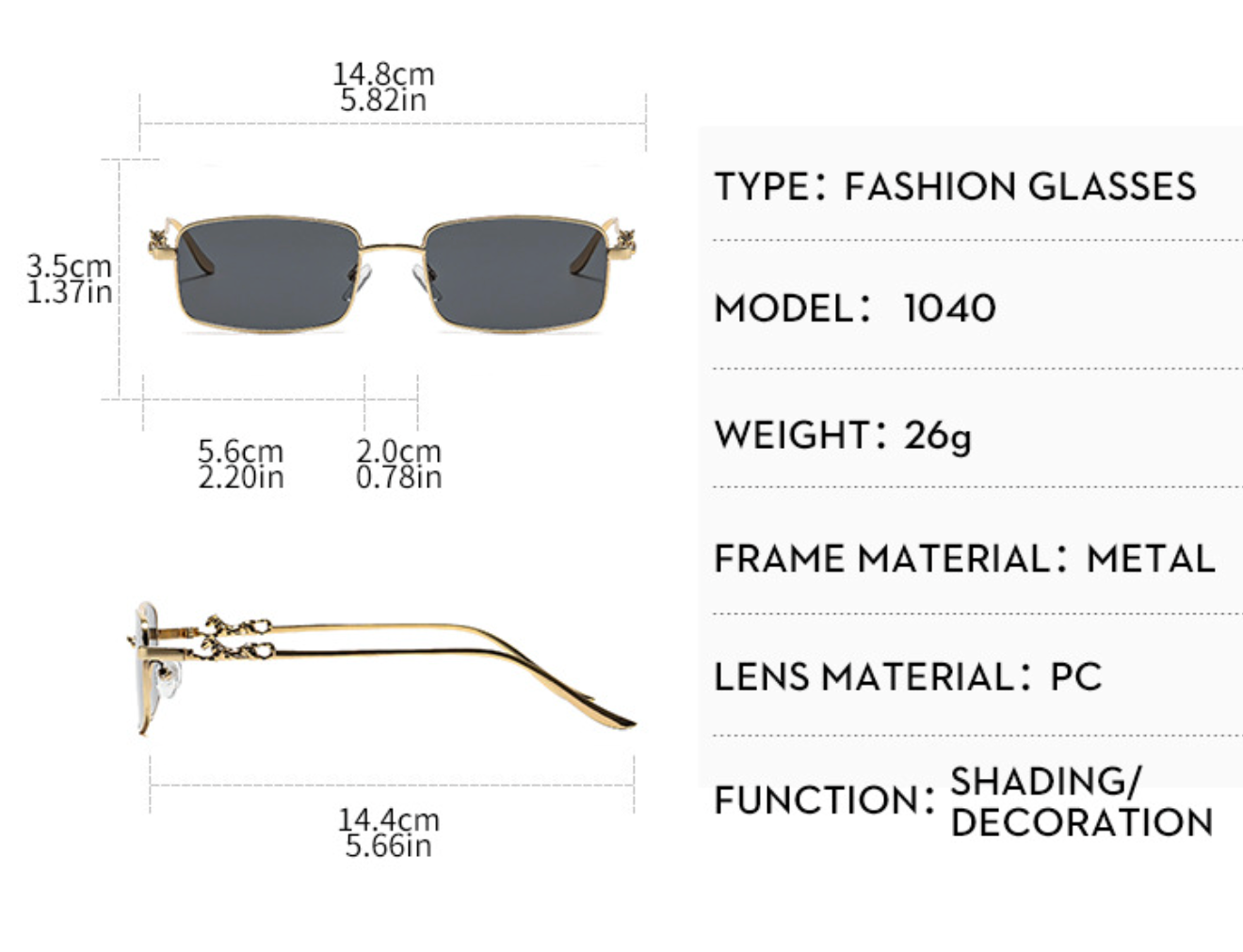No.022: Vintage Square Metal Unisex Clean and Elegant Sunglasses