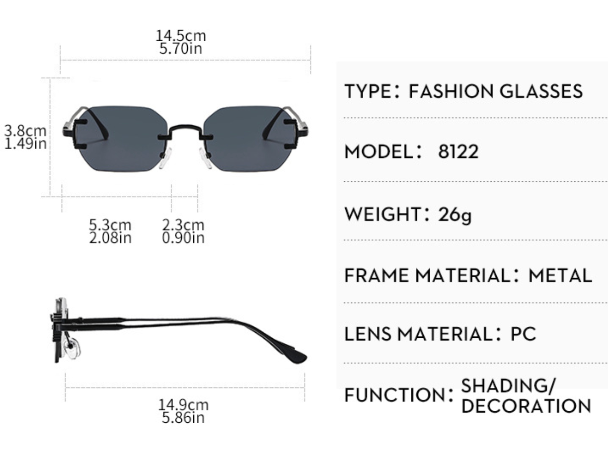 No.026: Rimless Cut-edge Square UV400 and Stylish Sunglasses