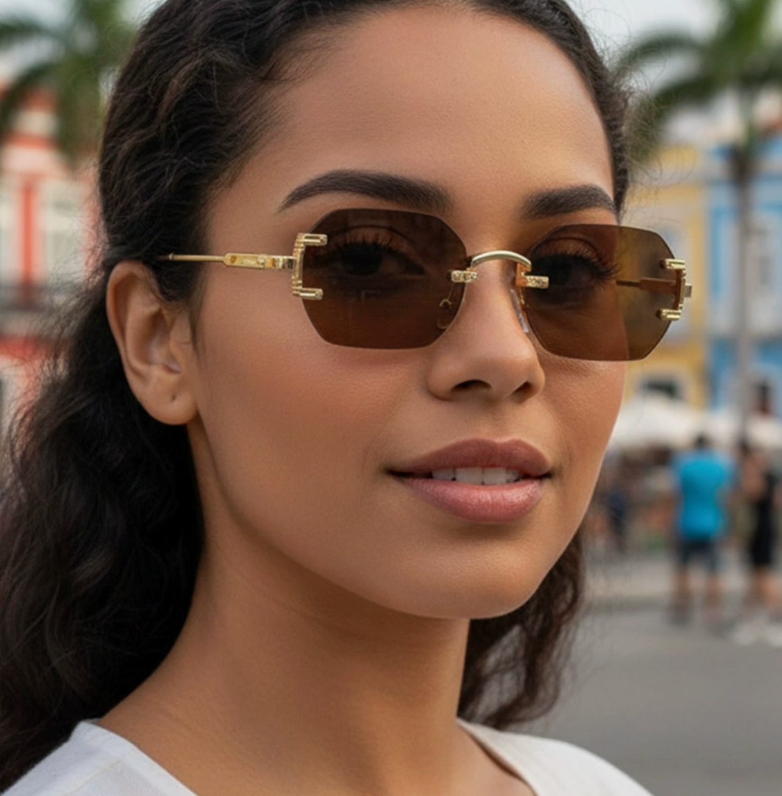 No.026: Rimless Cut-edge Square UV400 and Stylish Sunglasses