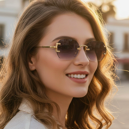 No.026: Rimless Cut-edge Square UV400 and Stylish Sunglasses