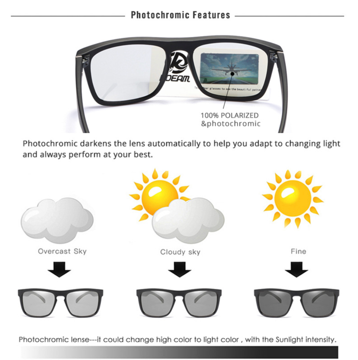 No.053 TAC Polarized & Photochromic Driving Square Outdoor Sports Sunglasses