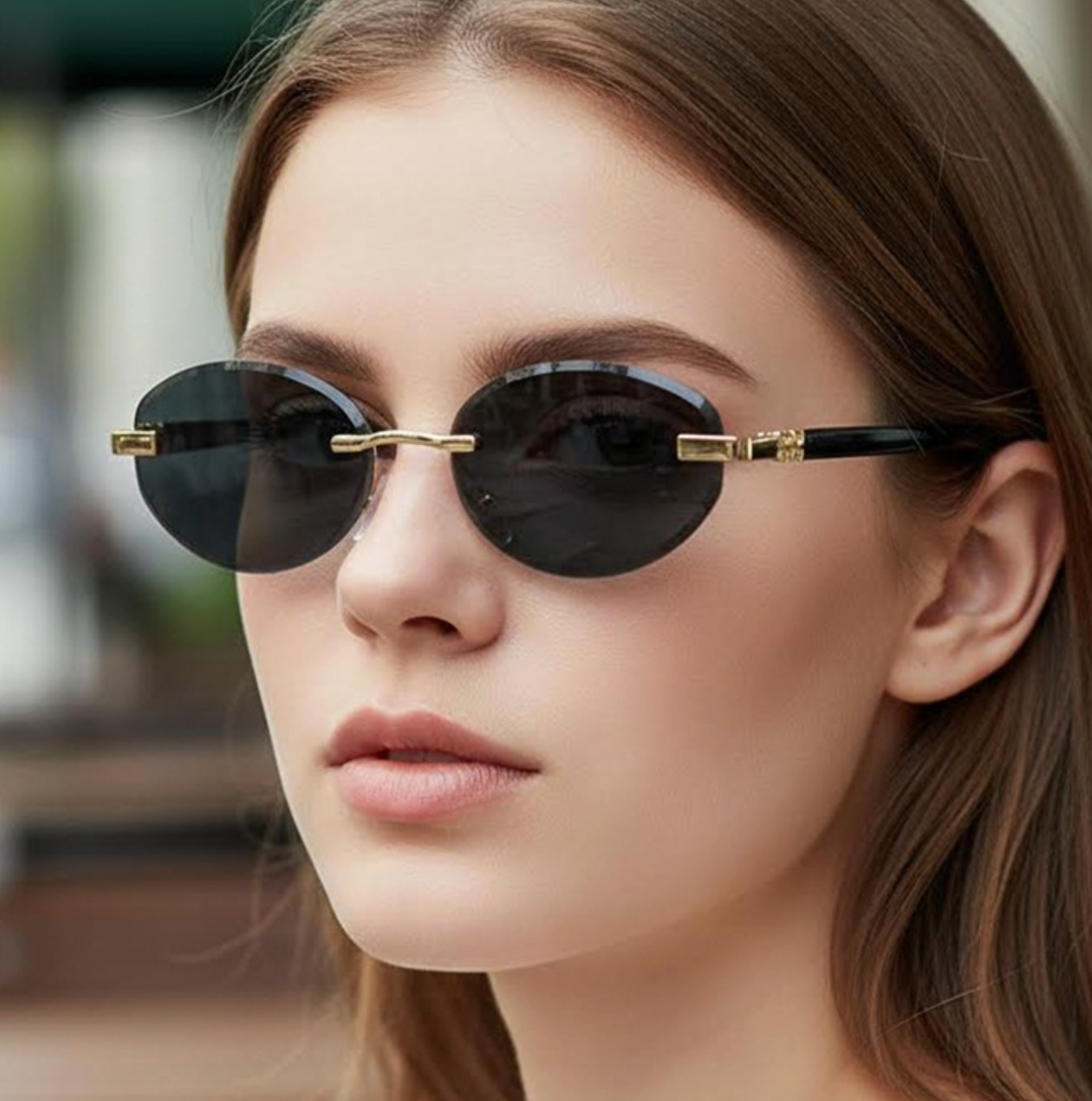 No.008: Rimless Oval Clean and Stylish Sunglasses